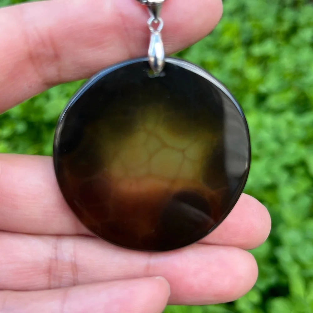 Sterling silver 925‎ stamped translucent spider web agate pendant 1298
